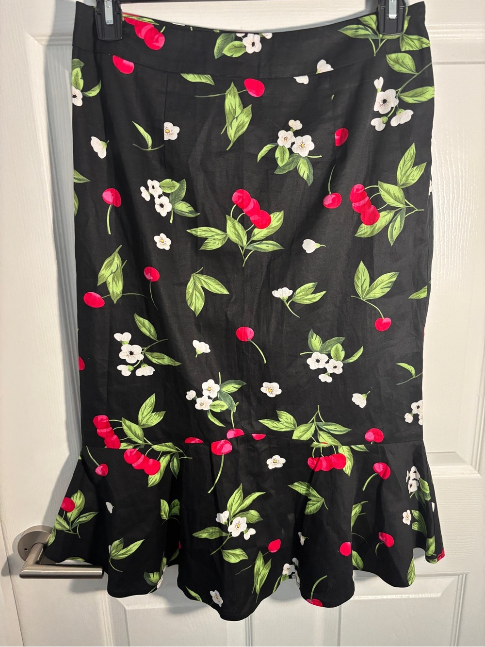 Kate Kasin XXL Black Cherry Print Ruffle-Hem Skirt